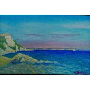 HUILE SUR TOILE - PAYSAGE MEDITERARNEEN - DEBUT XXEME - SIGNATURE -
