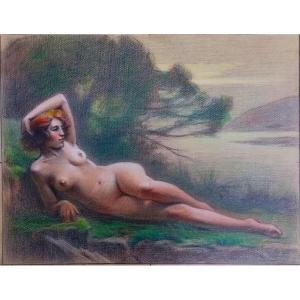 PASTEL OU CRAYONS DE COULEURS - NU FEMININ - FIN DU XIXEME - 1/2