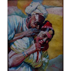 Oil On Canvas - Orientalist School - Portrait - Algerian Couple? - Early 20th Century -