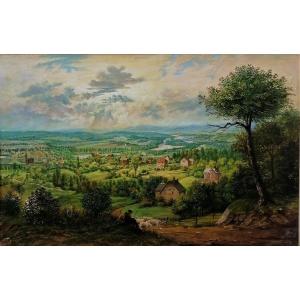 Oil - Panoramic Landscape - Debut XX Eme - 60 X 90 Cm -