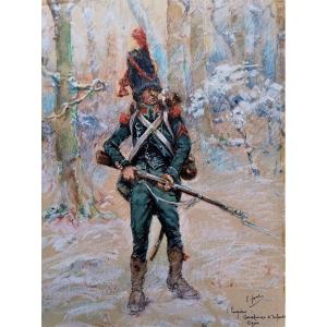 Ernest Fort (1868-1938) - Gouache - Empire - Carabinier d' Infanterie Légère -