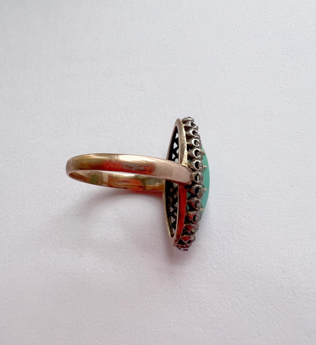 Bague Marquise Antique Or 18k - Perles & Turquoise - Taille 43 - Environ 1920 - Occasion
