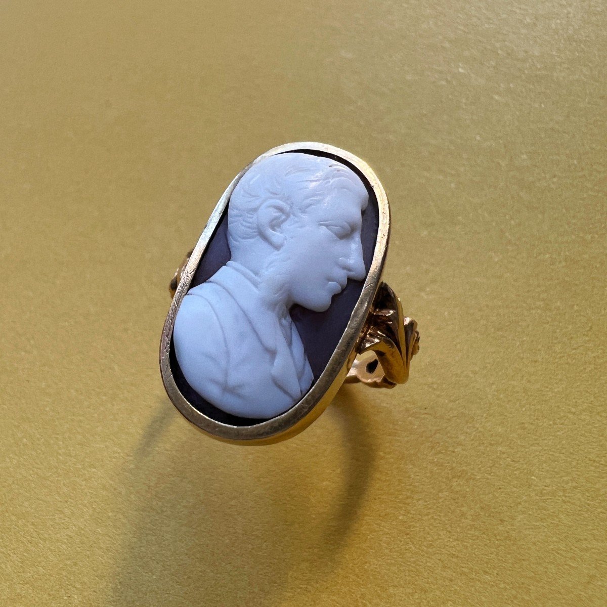 Bague Camée Ancienne En Or 10K - Époque Belle Époque C1880, Taille 6.5, Superbe état
