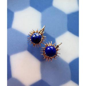 Belles Boucles d'Oreilles Lapis Lazulis Or 14k 
