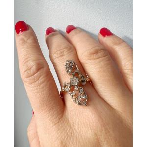 Bague Marquise Art Nouveau En Or 18k Avec Diamants