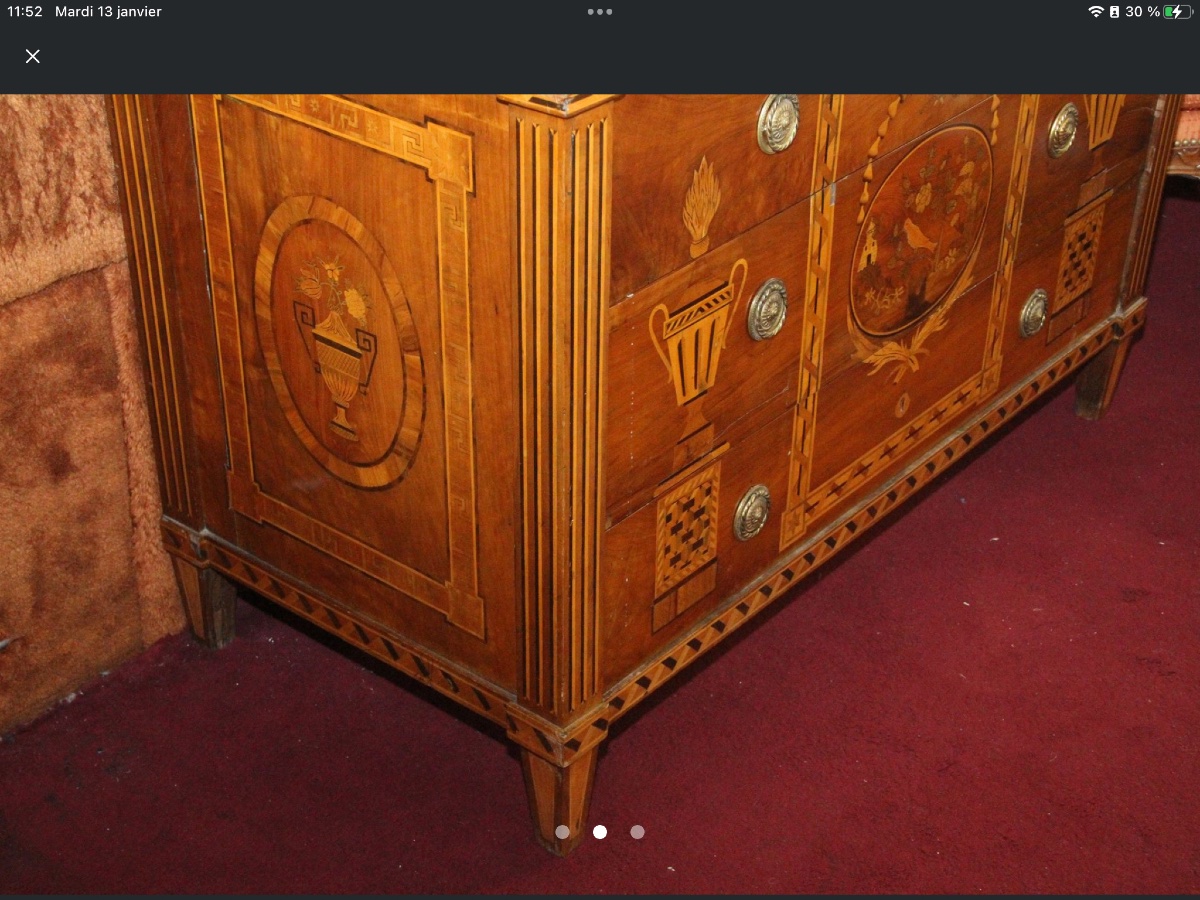 Commode de salon de Musique , entierement marqueté d'époque Louis XVI-photo-3