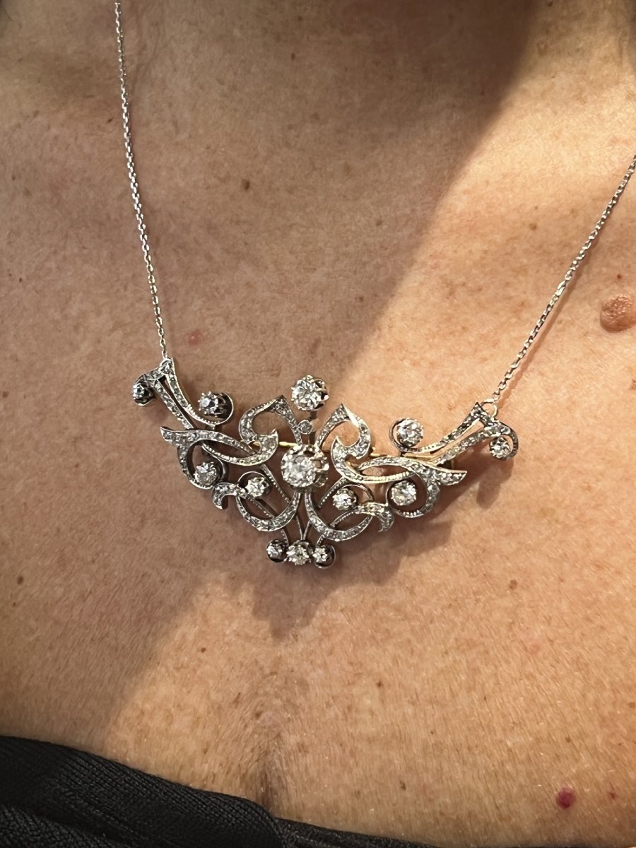 Art Nouveau Brooch/pendant In Gold, Platinum, Old-cut And Rose-cut Diamonds, Circa 1900-photo-4