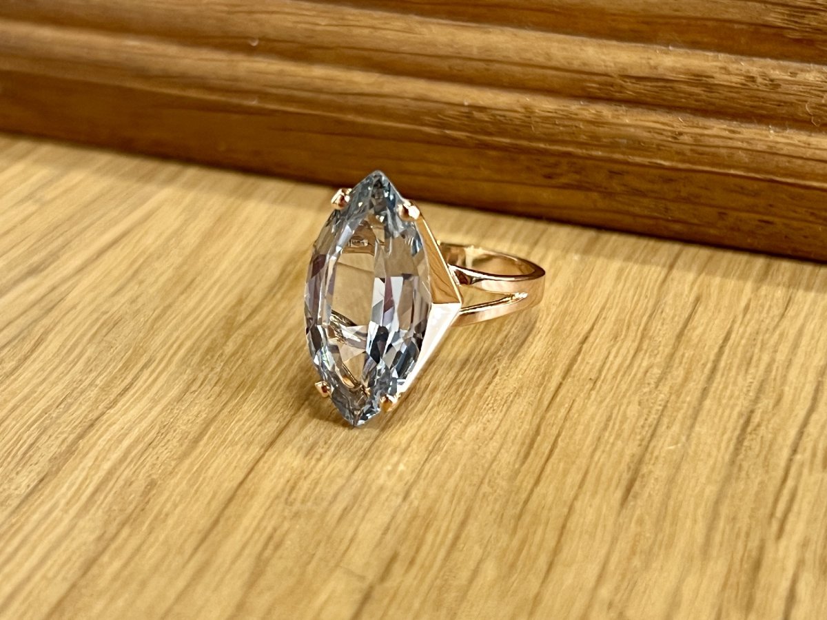 Rose Gold Ring With A 4-carat Marquise-cut Aquamarine-photo-2
