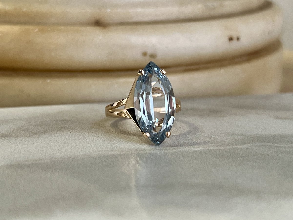 Rose Gold Ring With A 4-carat Marquise-cut Aquamarine-photo-3