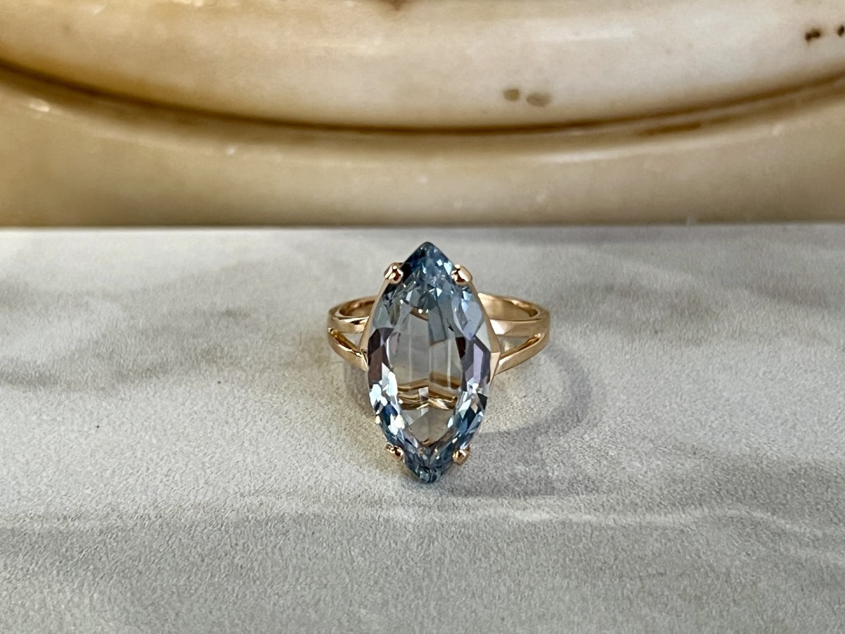 Rose Gold Ring With A 4-carat Marquise-cut Aquamarine