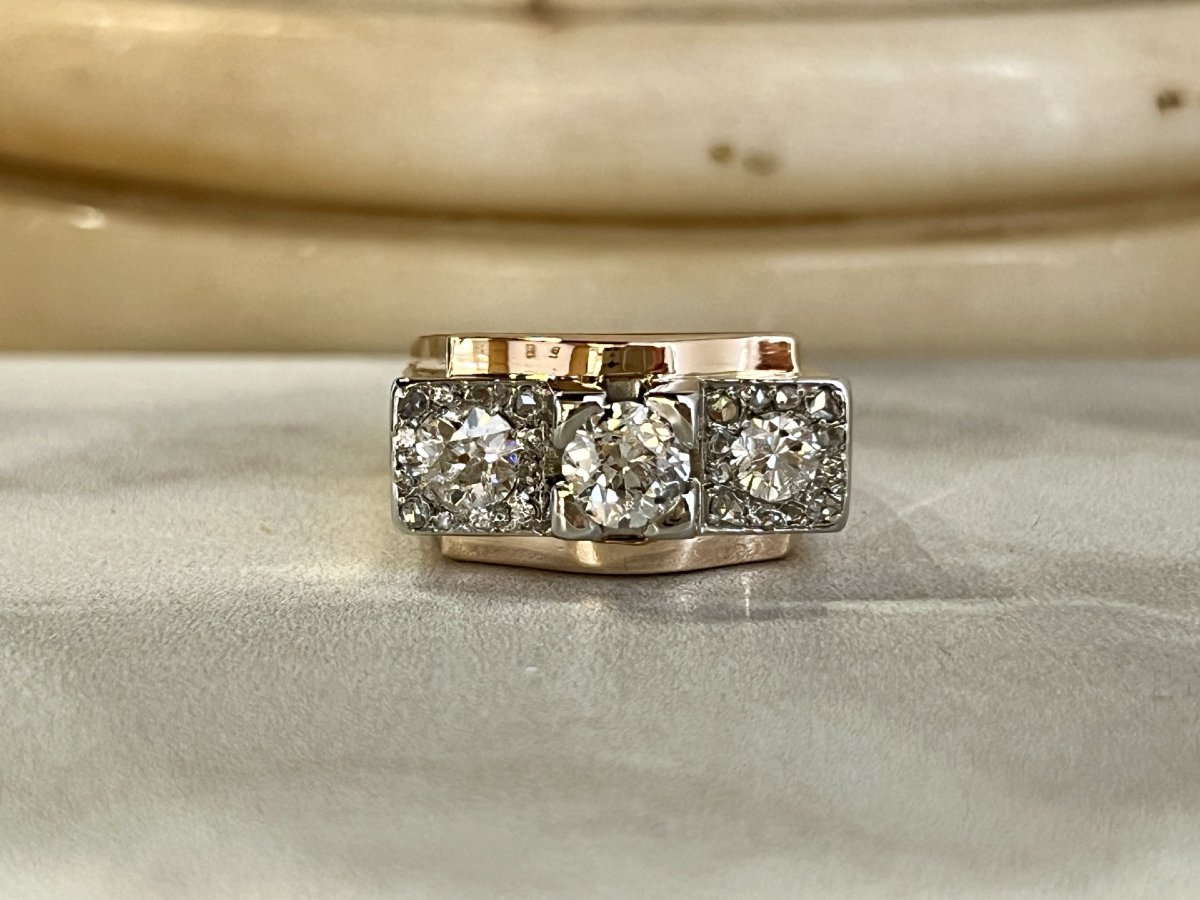 Tank Ring In Rose Gold, Platinum, 0.60 Carat Ta Diamond And Ta Diamonds Totaling 0.45 Carat, Circa 1940-photo-2