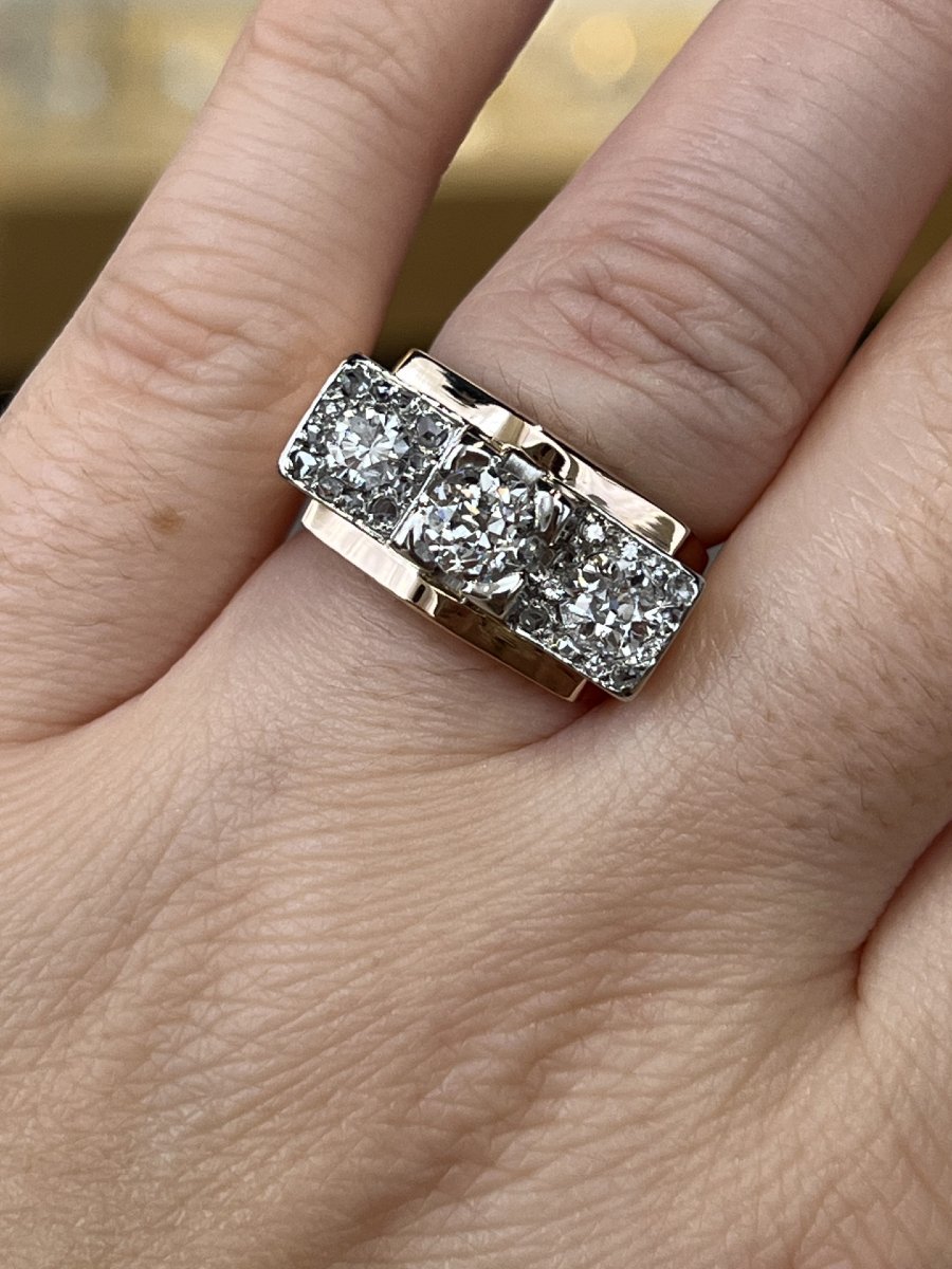 Tank Ring In Rose Gold, Platinum, 0.60 Carat Ta Diamond And Ta Diamonds Totaling 0.45 Carat, Circa 1940-photo-3