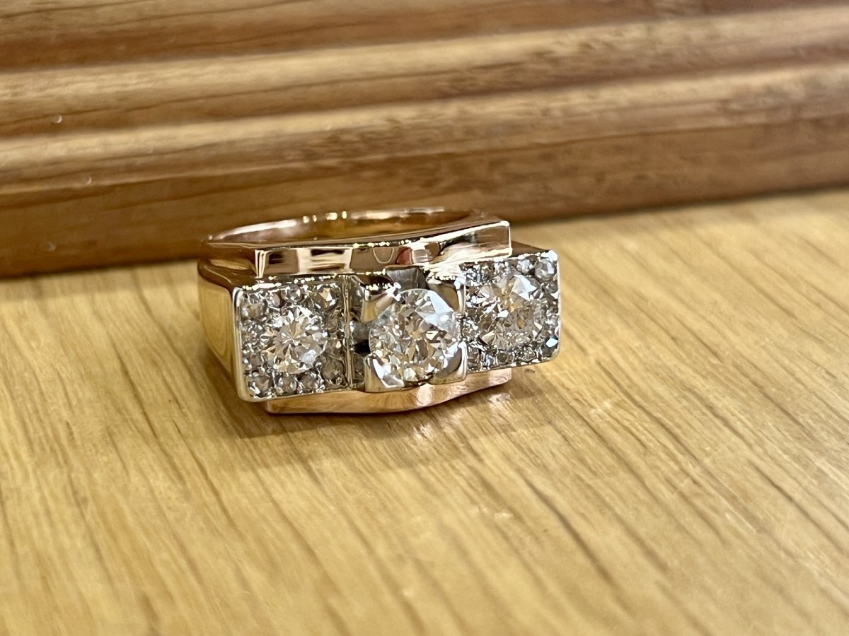 Tank Ring In Rose Gold, Platinum, 0.60 Carat Ta Diamond And Ta Diamonds Totaling 0.45 Carat, Circa 1940-photo-4