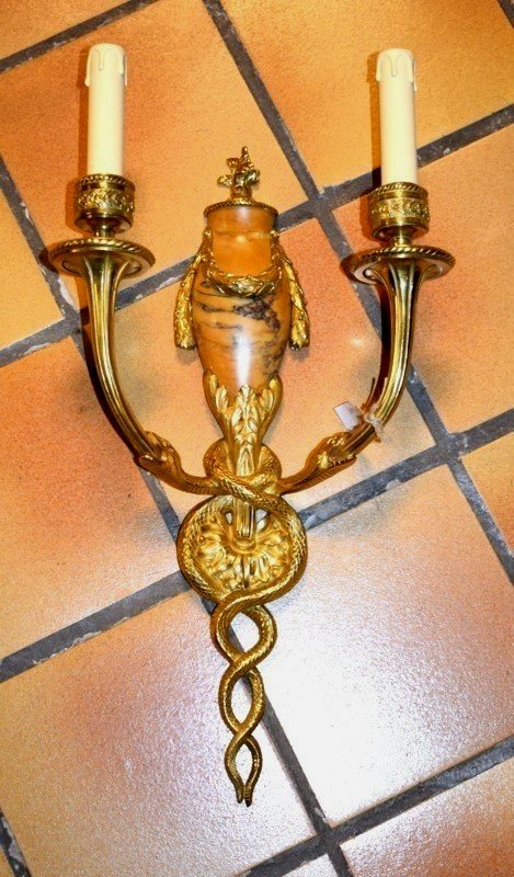 Set Of Four Sconces In Bronze And Marble