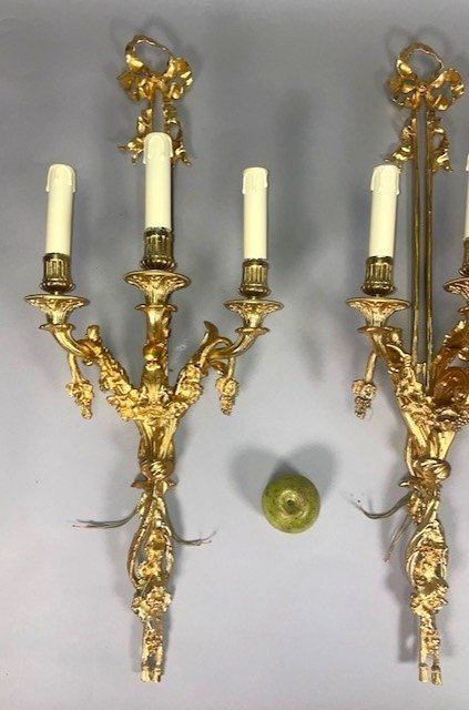 Pair Of Large Gilt Bronze Sconces-photo-4
