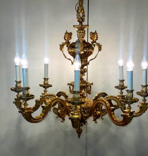 Grand Lustre Louis XIV En Bronze Doré-photo-2