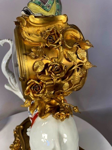  Elephant Clock In Gilt Bronze And Porcelain-photo-4