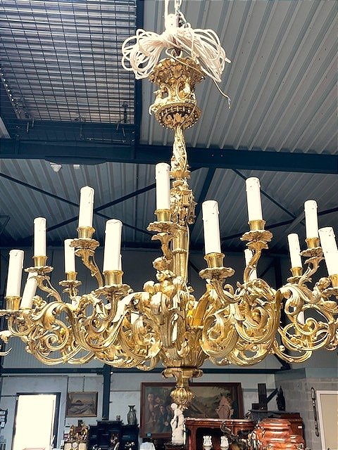 19th Century 20-light Gilt Bronze Chandelier-photo-4