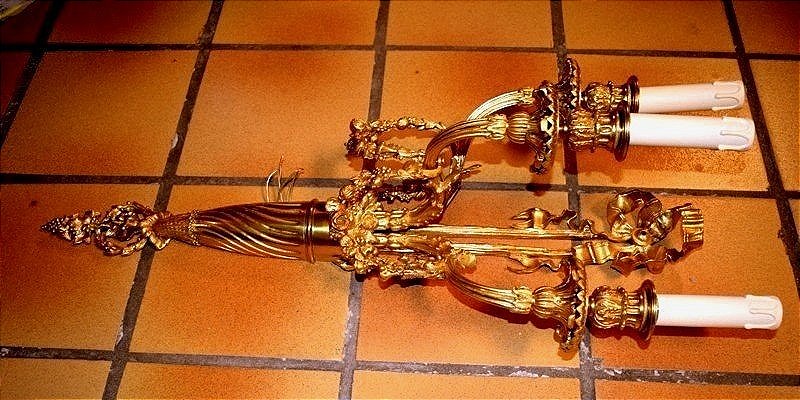 Pair Of Gilt Bronze Wall Lights-photo-2
