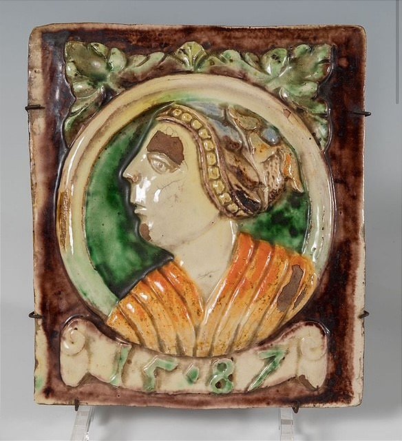 Set Of 3 Faience 16th Century Stove Tiles-photo-2