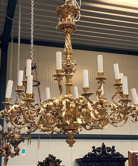 Lustre en bronze doré-photo-2