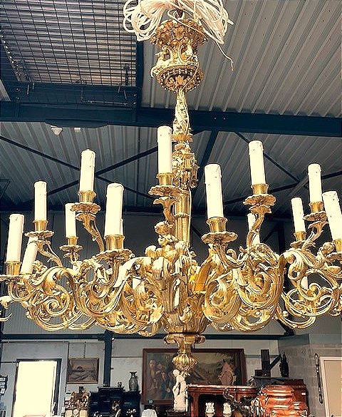 Lustre en bronze doré-photo-3
