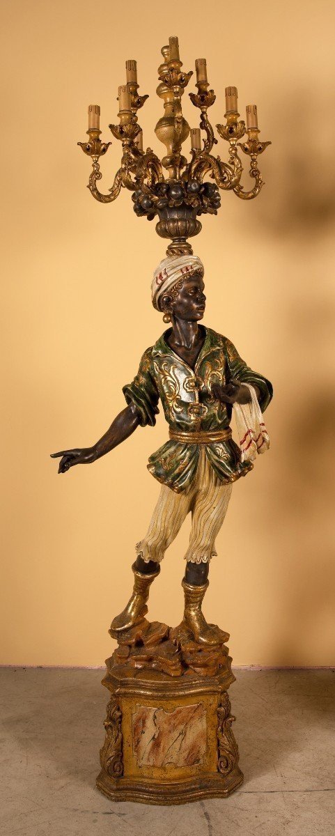 Paire de nubiens en bois polychrome-photo-2