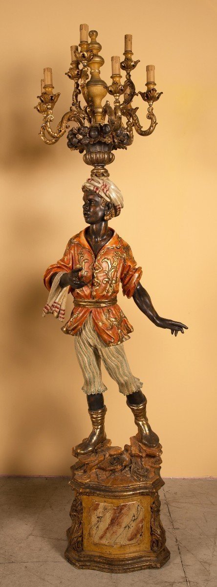 Paire de nubiens en bois polychrome-photo-3