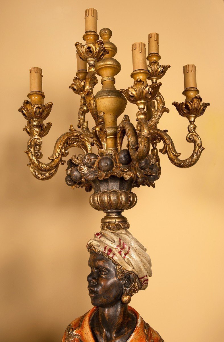 Paire de nubiens en bois polychrome-photo-4