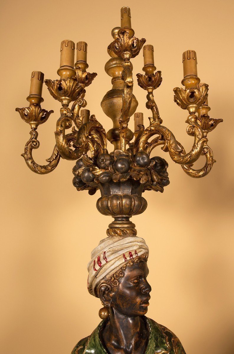 Paire de nubiens en bois polychrome-photo-1