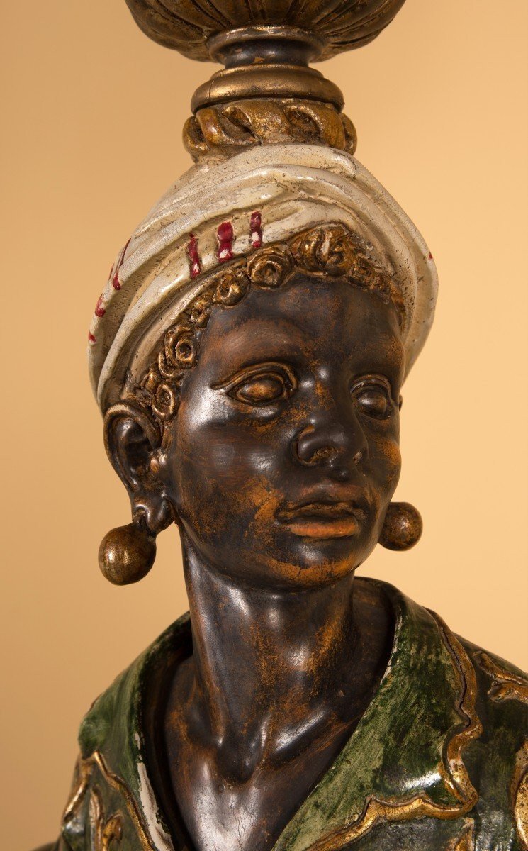 Paire de nubiens en bois polychrome-photo-2