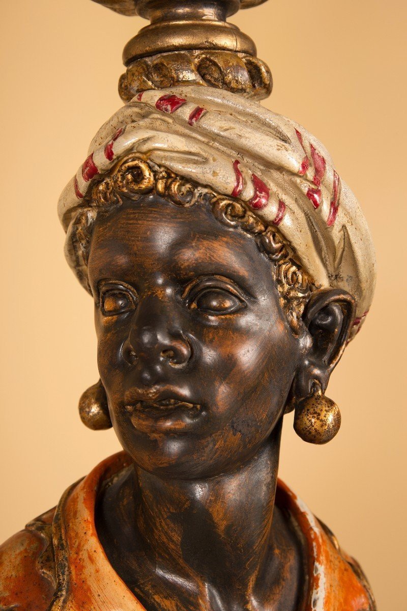Paire de nubiens en bois polychrome-photo-3