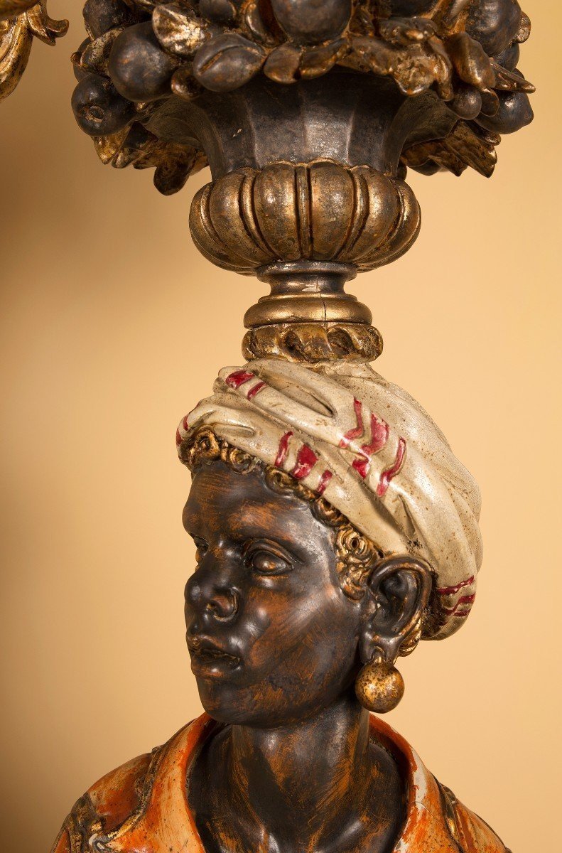 Paire de nubiens en bois polychrome-photo-7