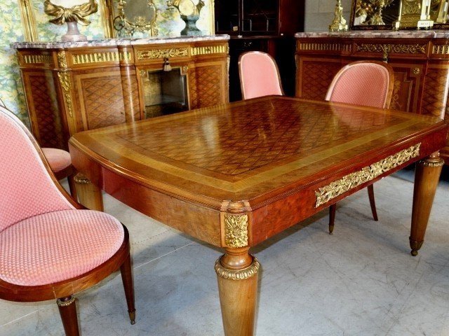 Louis XVI Style Marquetry Dining Suite-photo-2