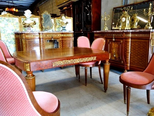 Louis XVI Style Marquetry Dining Suite-photo-4
