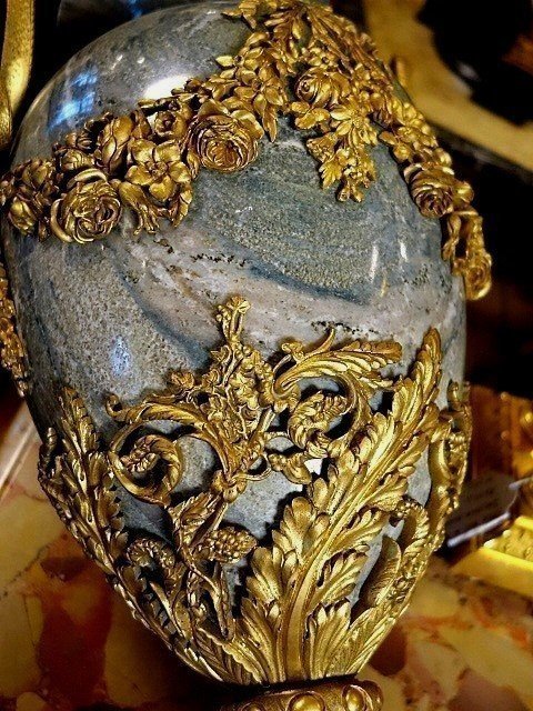 Palatial Size Pair Of Marble And Bronze Vases-photo-3