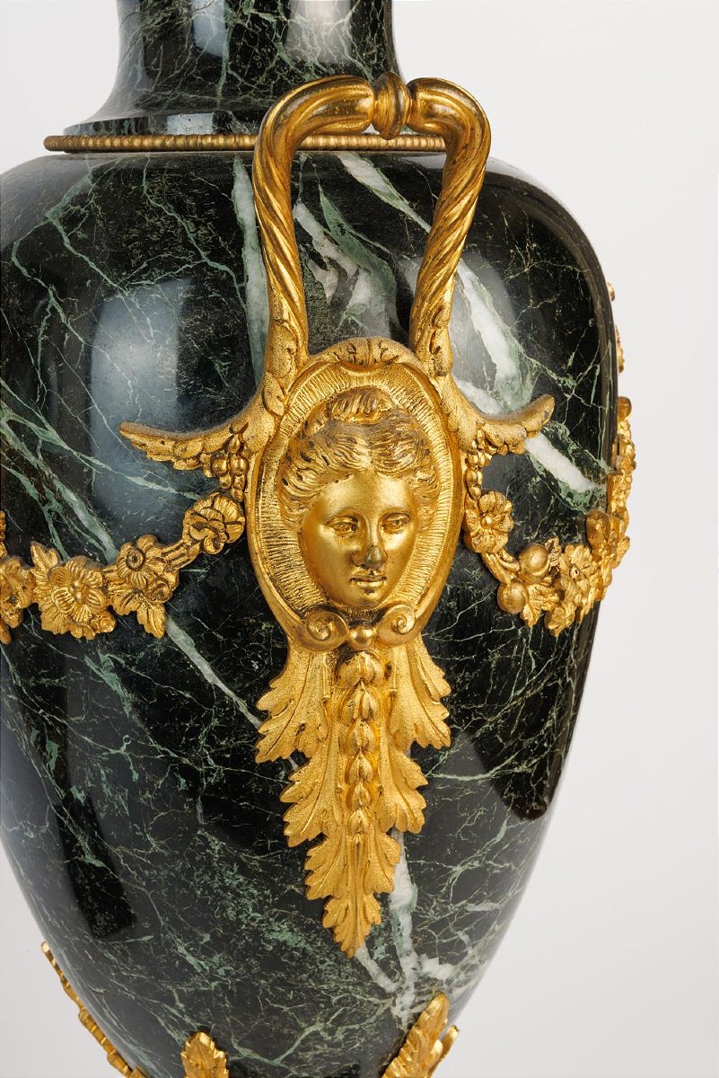 Paire de vases monumentales en marbre et bronze-photo-3