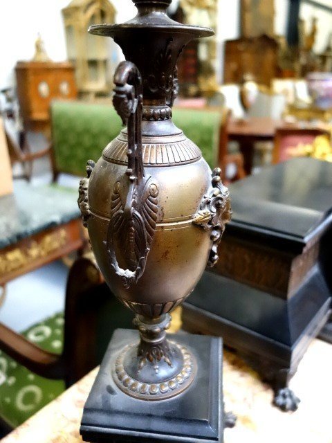 Garniture de cheminée en bronze et marbre-photo-2