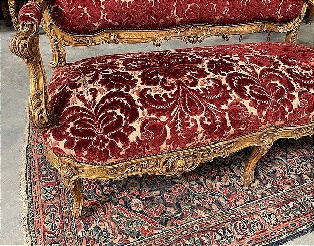 Large Golden Wood Sofa-photo-4