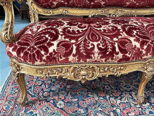 Large Golden Wood Sofa-photo-2