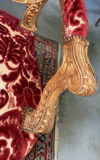 Large Golden Wood Sofa-photo-3