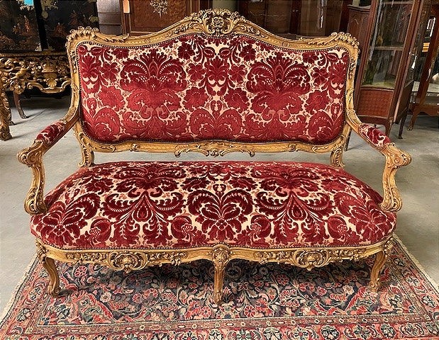 Large Golden Wood Sofa