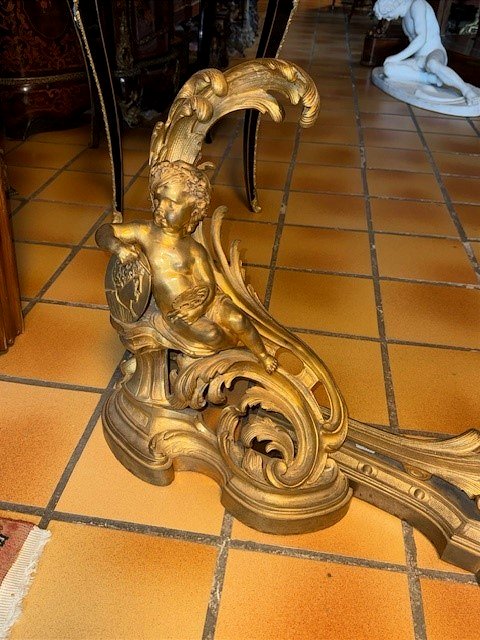 Chenets en bronze doré-photo-2