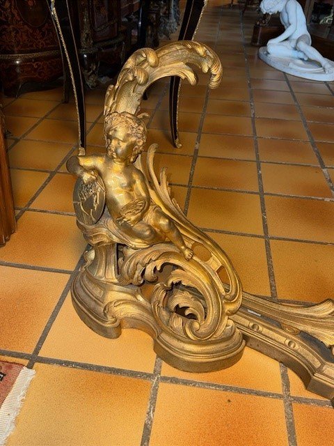 Chenets en bronze doré-photo-2