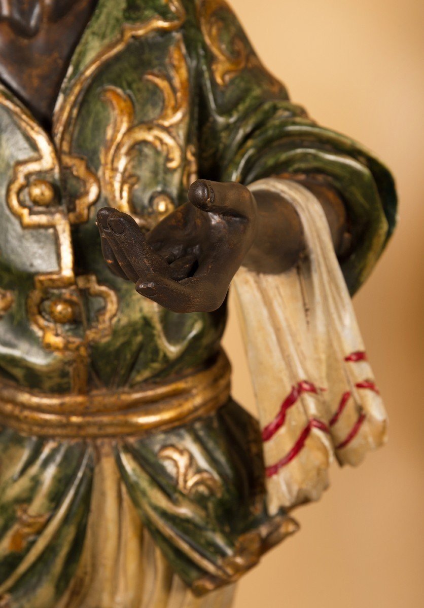 Pair Of Nubians In Polychrome Wood-photo-4