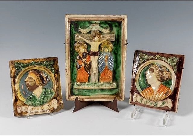 Lot de 3 carreaux de poêle du XVIe siècle 