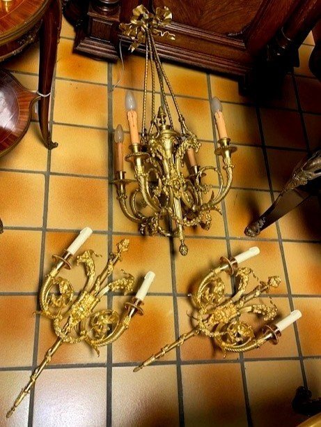 Lustre et ses deux appliques assorti-photo-5