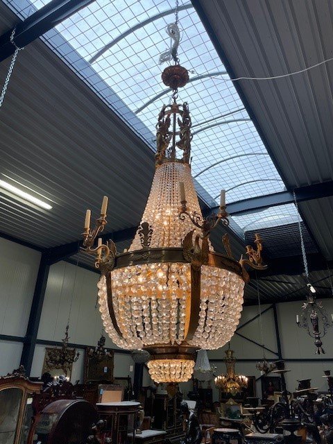 Pair Of Palatial Size Chandeliers In Bronze And Crystal-photo-1
