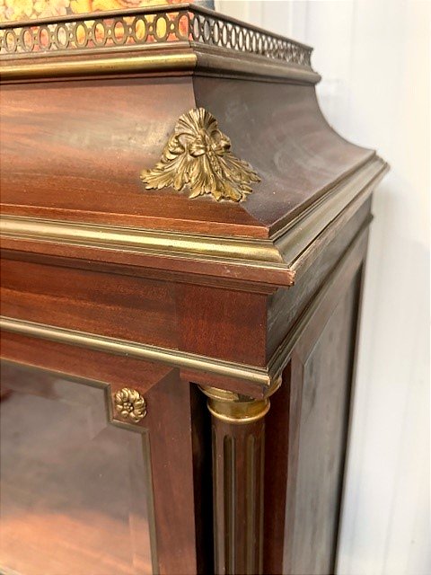 Pair Of Large Display Cabinets In Mahogany And Bronze -photo-1