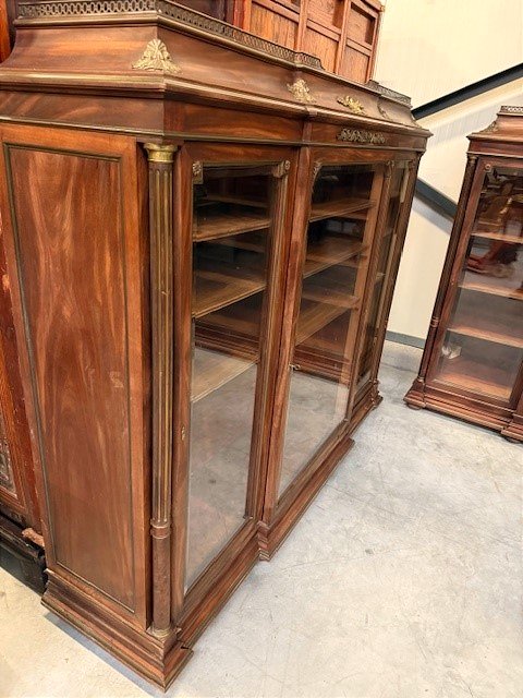 Pair Of Large Display Cabinets In Mahogany And Bronze -photo-2